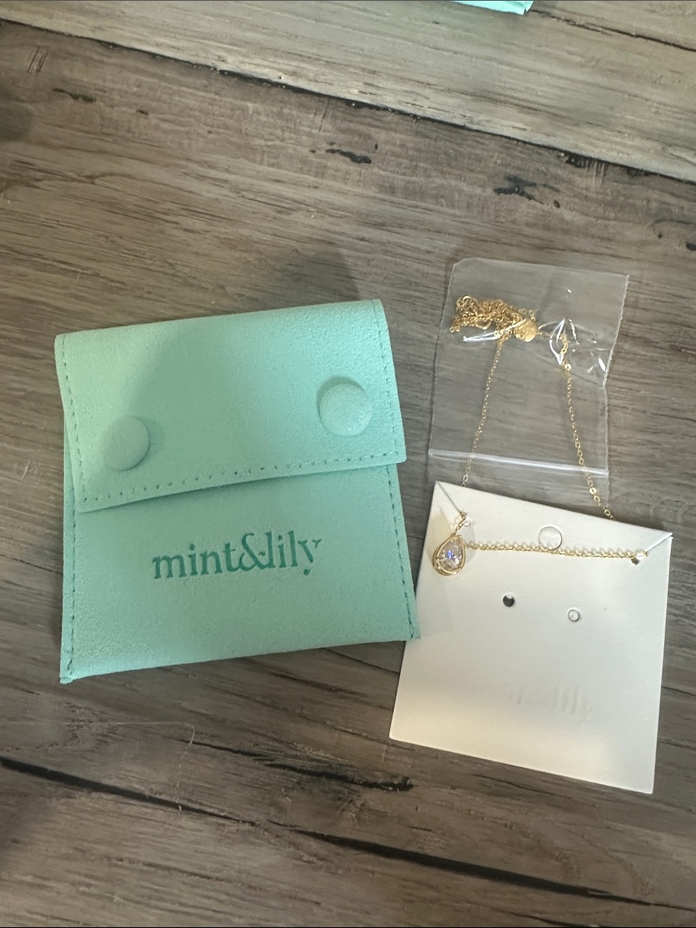 Mint & Lily Gold Teardrop Necklace in Mint Green Pouch